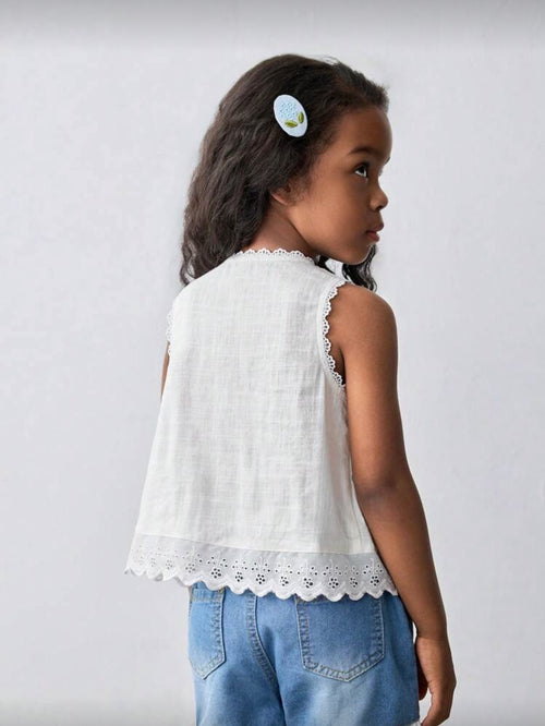 Blusa Blanca de Encaje y Bordado